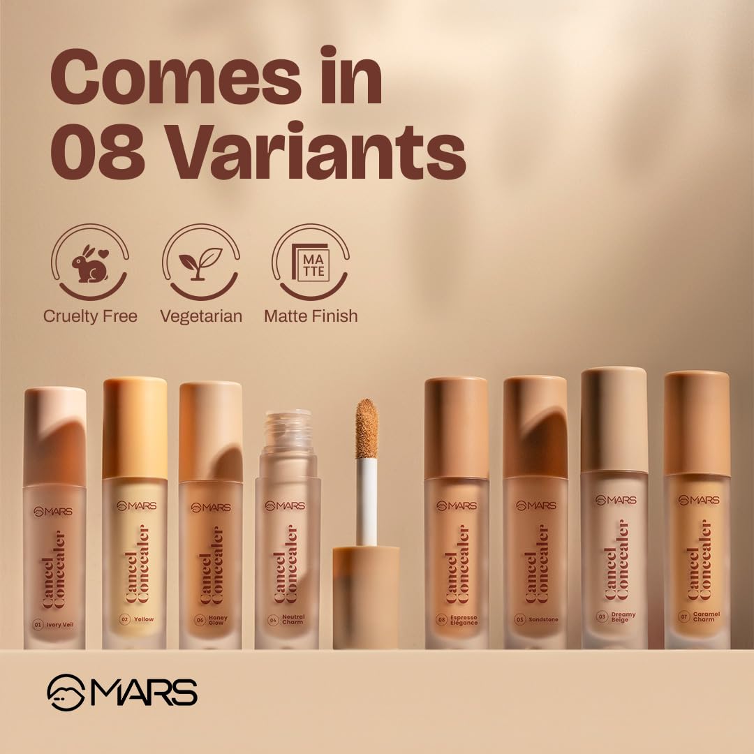 MARS SPF50 PA++++ Cancel Concealer with Radiant Natural Finish (6.0 ml) (05-SANDSTONE) | Lightweight | Medium to High Coverage | Long-Lasting & Multi-Purpose | Crease Resistant