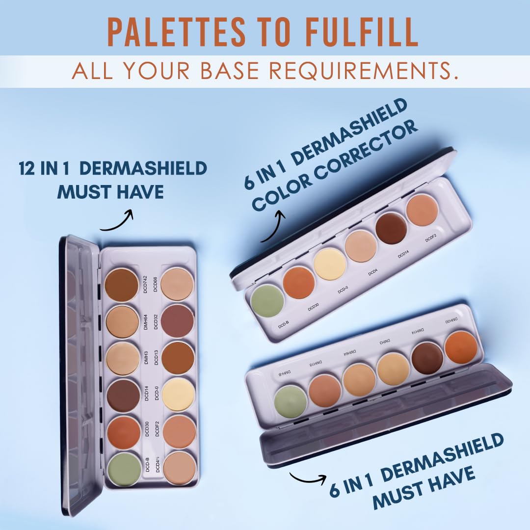 C2P Pro Dermashield Must Have 6-in-1 Concealer Color Corrector Palette | Cream-Based Foundation & Contour | Neutralizes Redness, Dark Circles & Blemishes | High Coverage, Ideal for Oily Skin | 21g