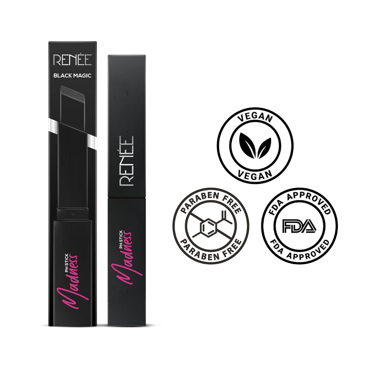 RENEE Very Matte - Pack Of 4 Matte Lipsticks & Madness Ph Lipstick 3Gm - Black Lipstick With Glossy Y Pink Payoff - Long Lasting Nourishment Combo