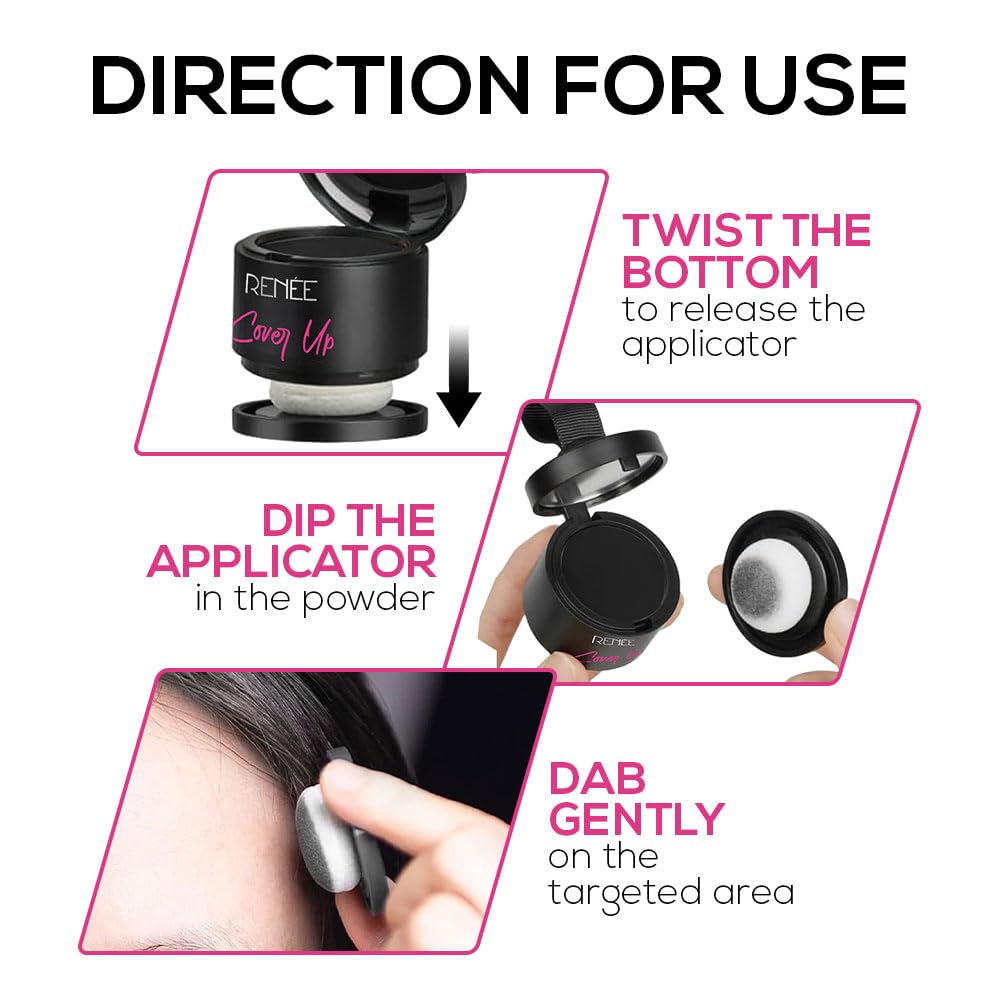 RENEE Cover-Up Hair Powder - Black | Covers Grey Roots & Bald Spots Instantly | Highly Pigmented, Fuller & Denser Look | Long-Lasting | Matte Finish | Fine Powder | Flawless Application | 4gm