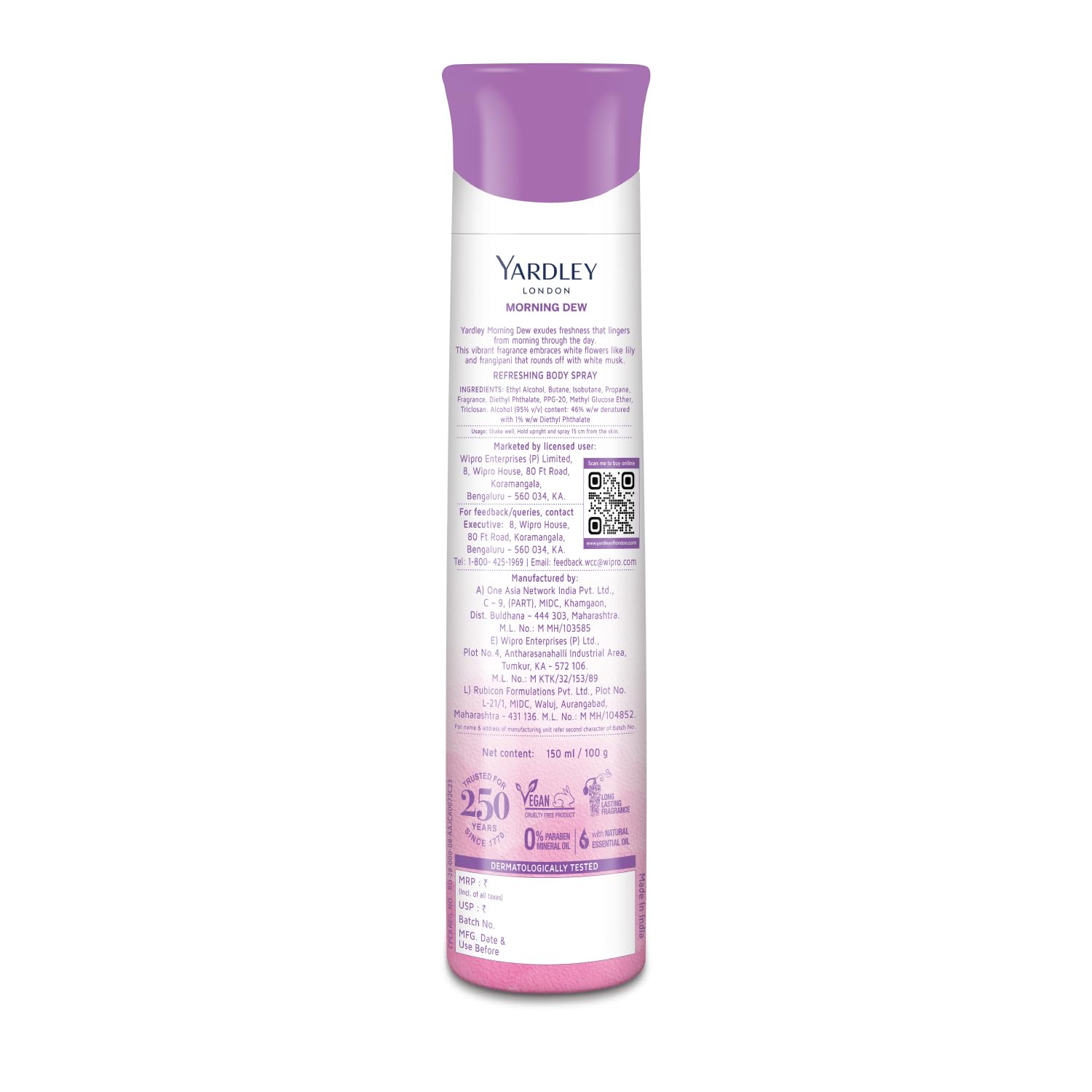 Yardley London Morning Dew Refreshing Deodorant Body Spray for Women, 150 ml