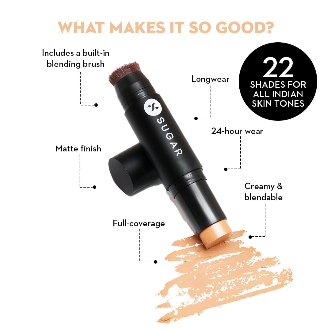 SUGAR Cosmetics Ace Of Face Matte Foundation Stick with In-Built Brush | For All Skin type,Lasts 24hrs | Full Coverage Foundation for Women | 12gm - 25 Macchiato