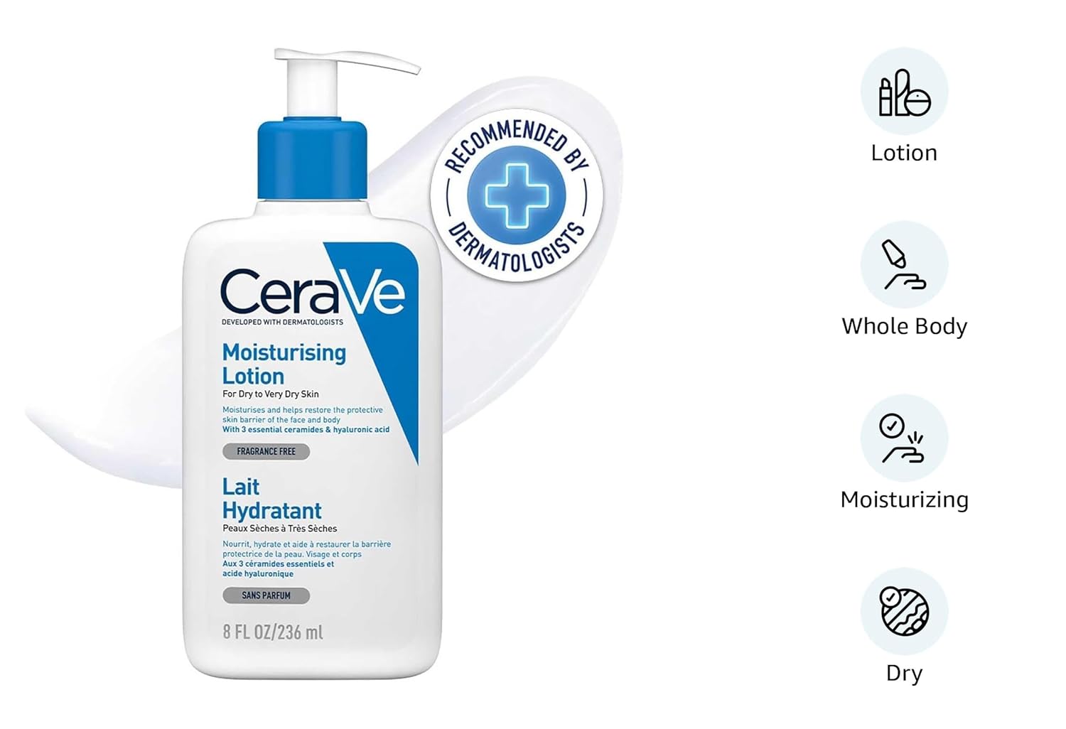 CeraVe Moisturizing Lotion For Dry Skin (236ml) - Formulated With 3 Essential Ceramides And Hyaluronic Acid | Non-Comedogenic, Oil Free And Fragrance-Free Body Lotion