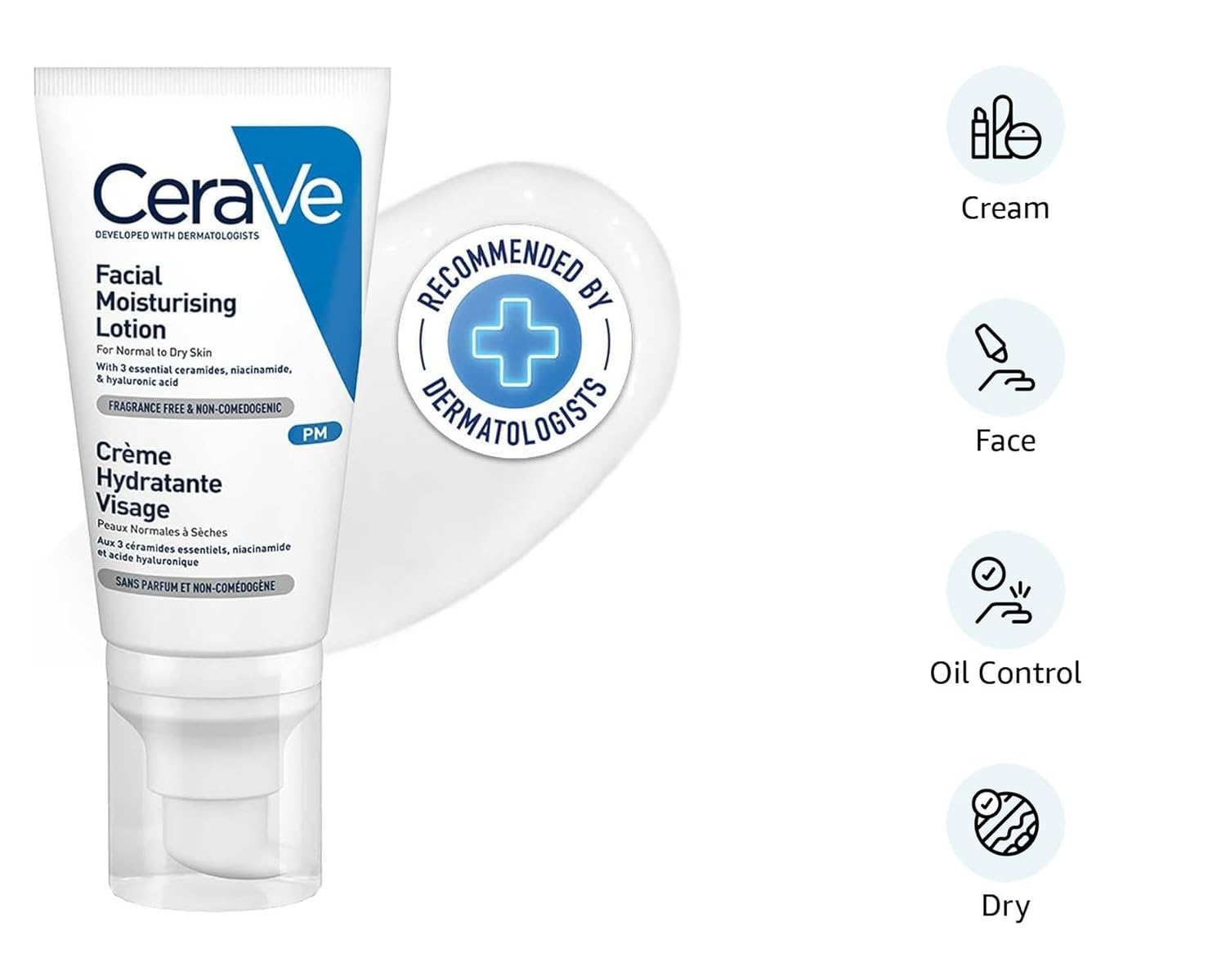 CeraVe PM Facial Moisturizing Lotion For Normal To Dry Skin (52ml) - Formulated With 3 Essential Ceramides, Niacinamide And Hyaluronic Acid | Ultra Lightweight Night Cream