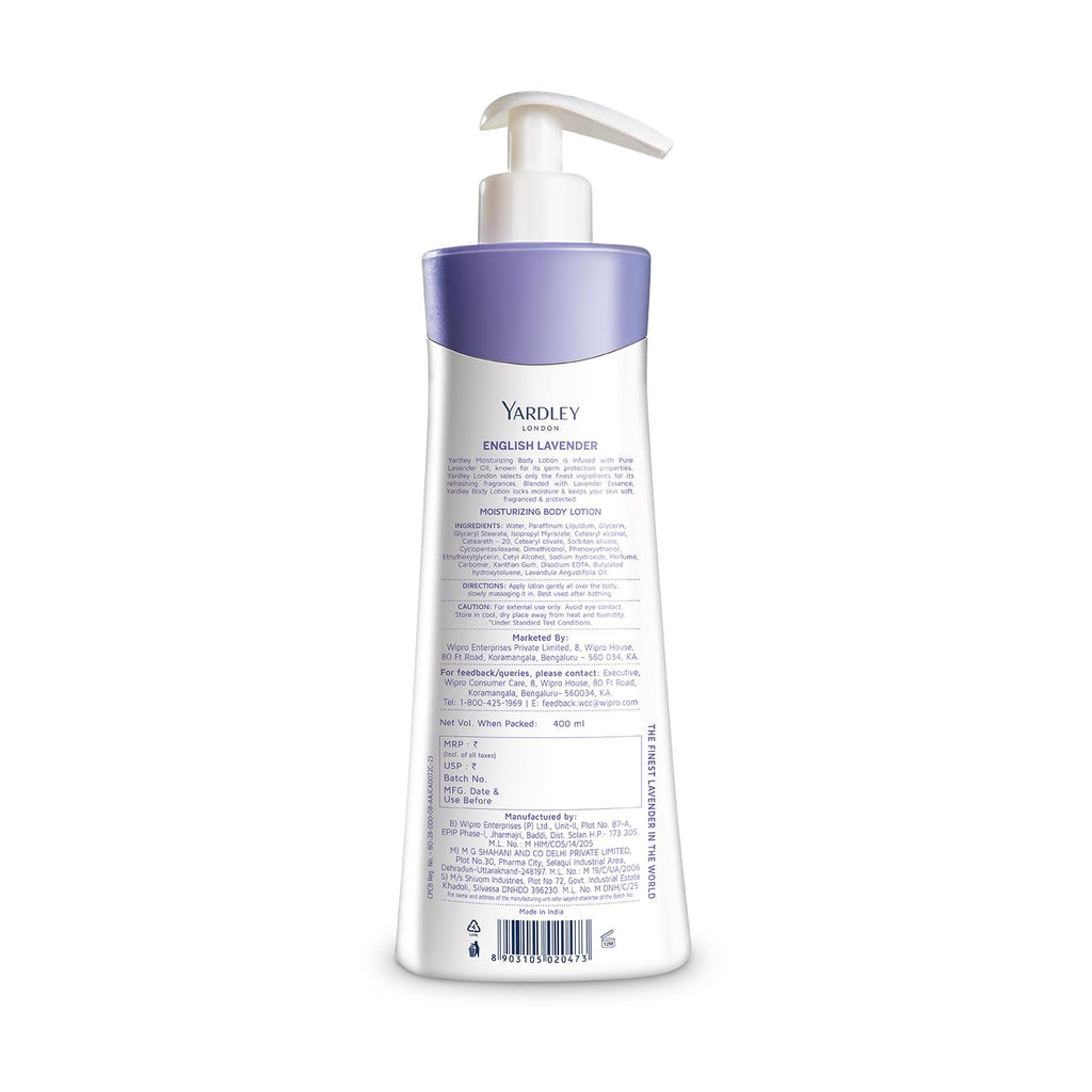 Yardley London English Lavender Moisturizing Body Lotion With Germ Shield| Infused With Lavender Oil| Daily Use Hand & Body Lotion With Natural Floral Extracts For Women| 400ml