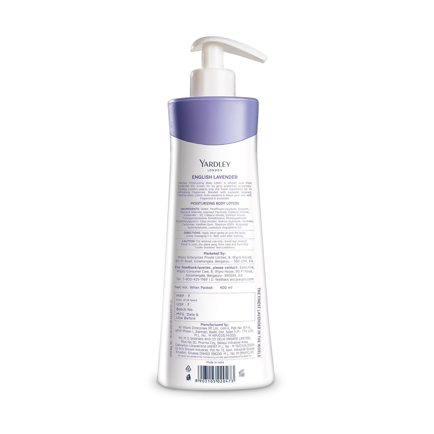 Yardley London English Lavender Moisturizing Body Lotion With Germ Shield| Infused With Lavender Oil| Daily Use Hand & Body Lotion With Natural Floral Extracts For Women| 400ml