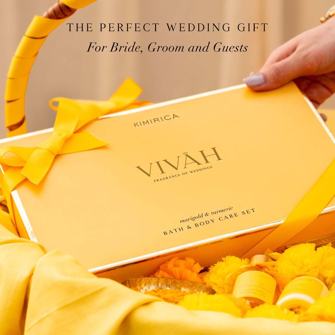 Kimirica Vivah Experience Wedding gift set for couple| Uniquely Crafted Wedding Gifts contains Body wash, Body Lotion, Bath Salt, Bathing bar and Hand cream