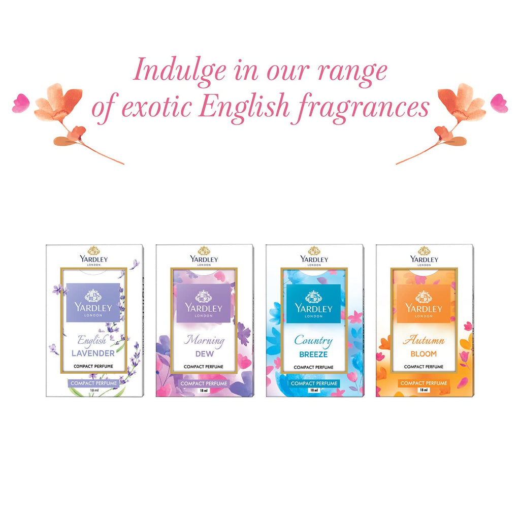 Yardley London Premium Compact Perfume Spray For Women| Autumn Bloom, Country Breeze, And Morning Dew Perfume Tripack| Floral Fragrance| 90% Naturally Derived 18Ml Each