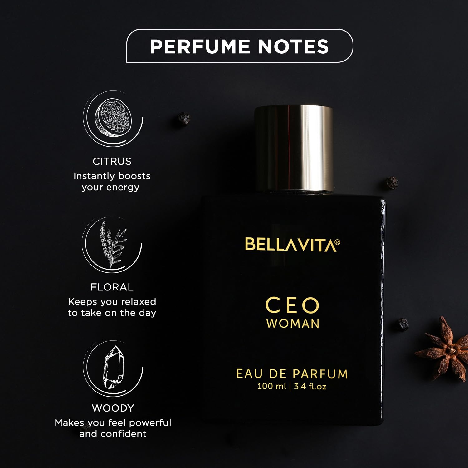 Bella Vita Luxury CEO Woman | Long Lasting Eau De Parfum 100ml Perfume | With Bergamot, Tonka & Vanilla | Premium, Woody & Fruity Fragrance Scent for Women