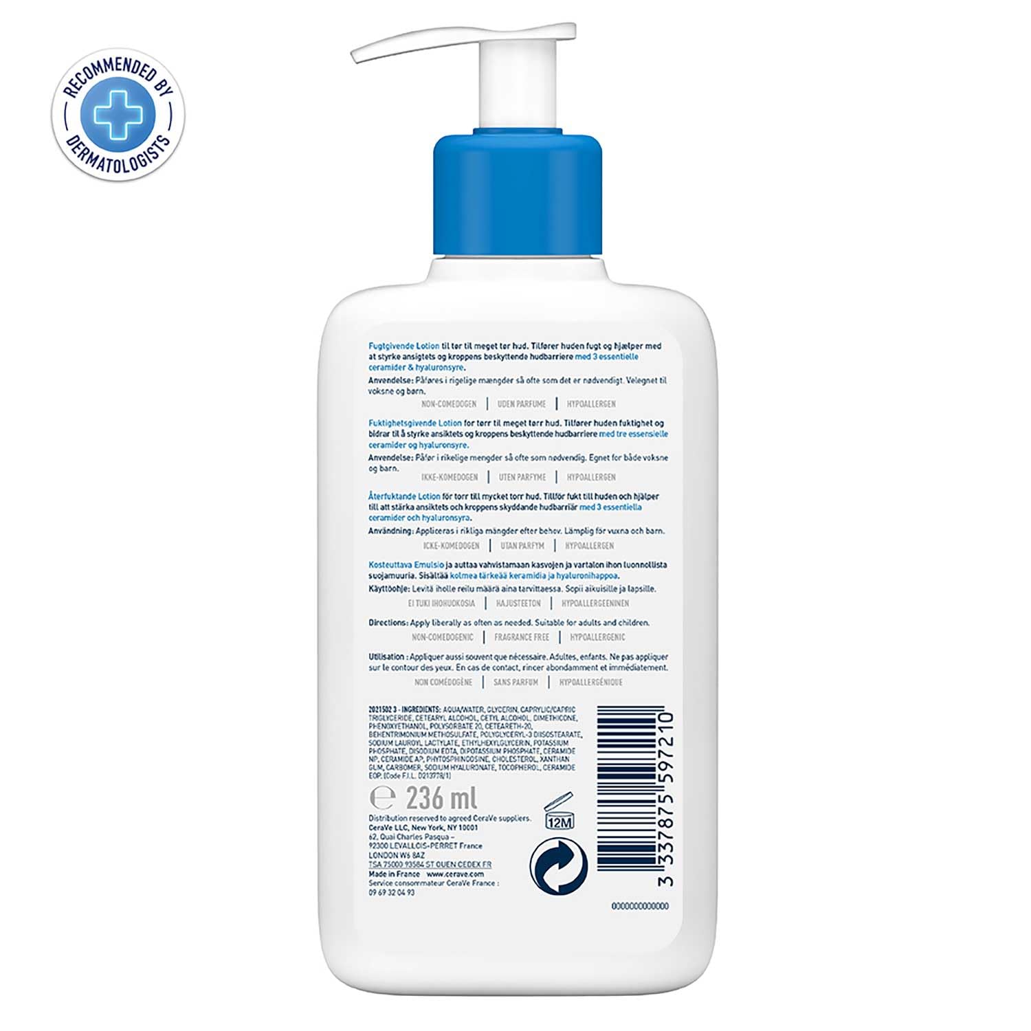 CeraVe Moisturizing Lotion For Dry Skin (236ml) - Formulated With 3 Essential Ceramides And Hyaluronic Acid | Non-Comedogenic, Oil Free And Fragrance-Free Body Lotion