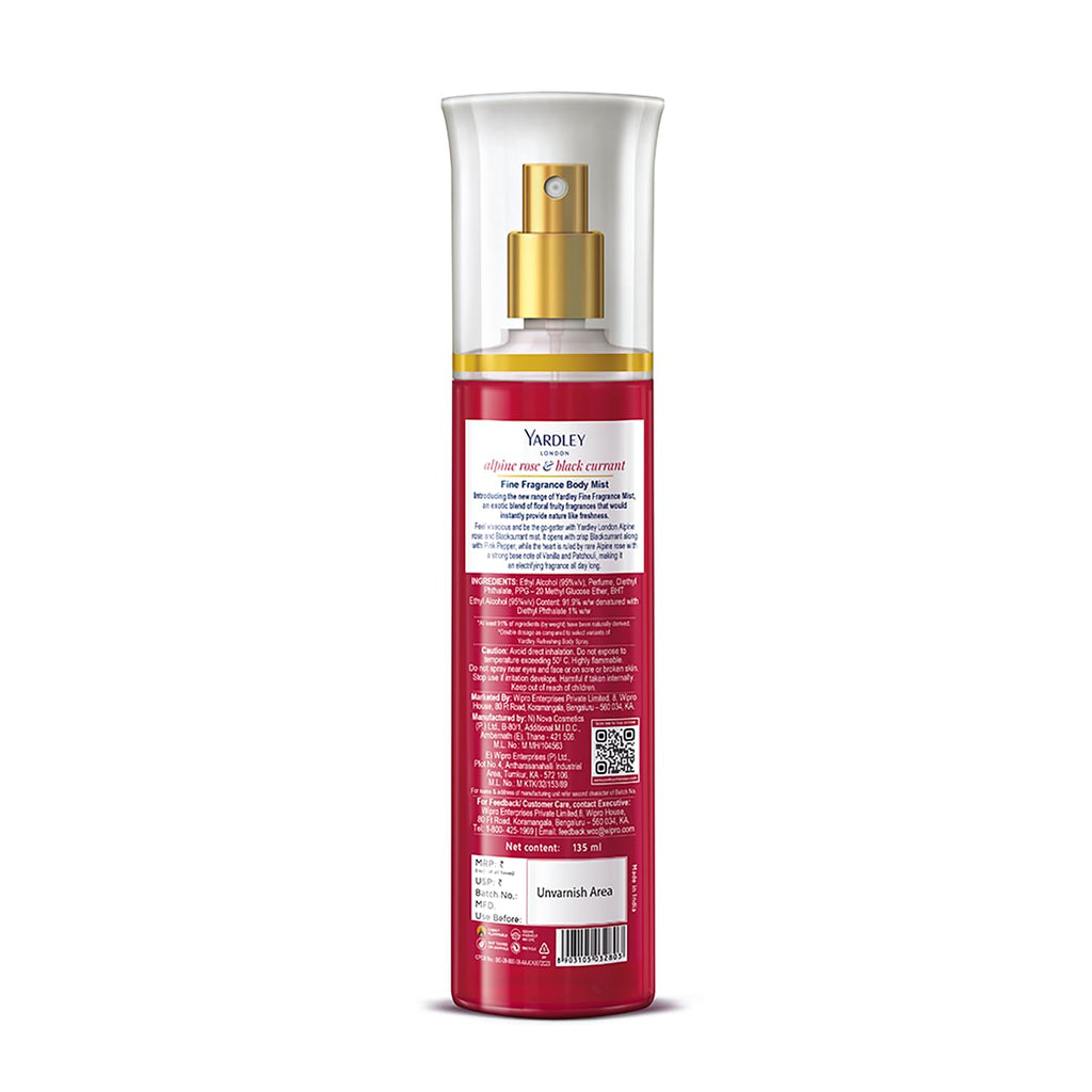 Yardley London Alpine Rose & Black Currant Fine Fragrance Mist Spray| 2X Perfume Spray For Women| 91% Naturally Derived| 135ml