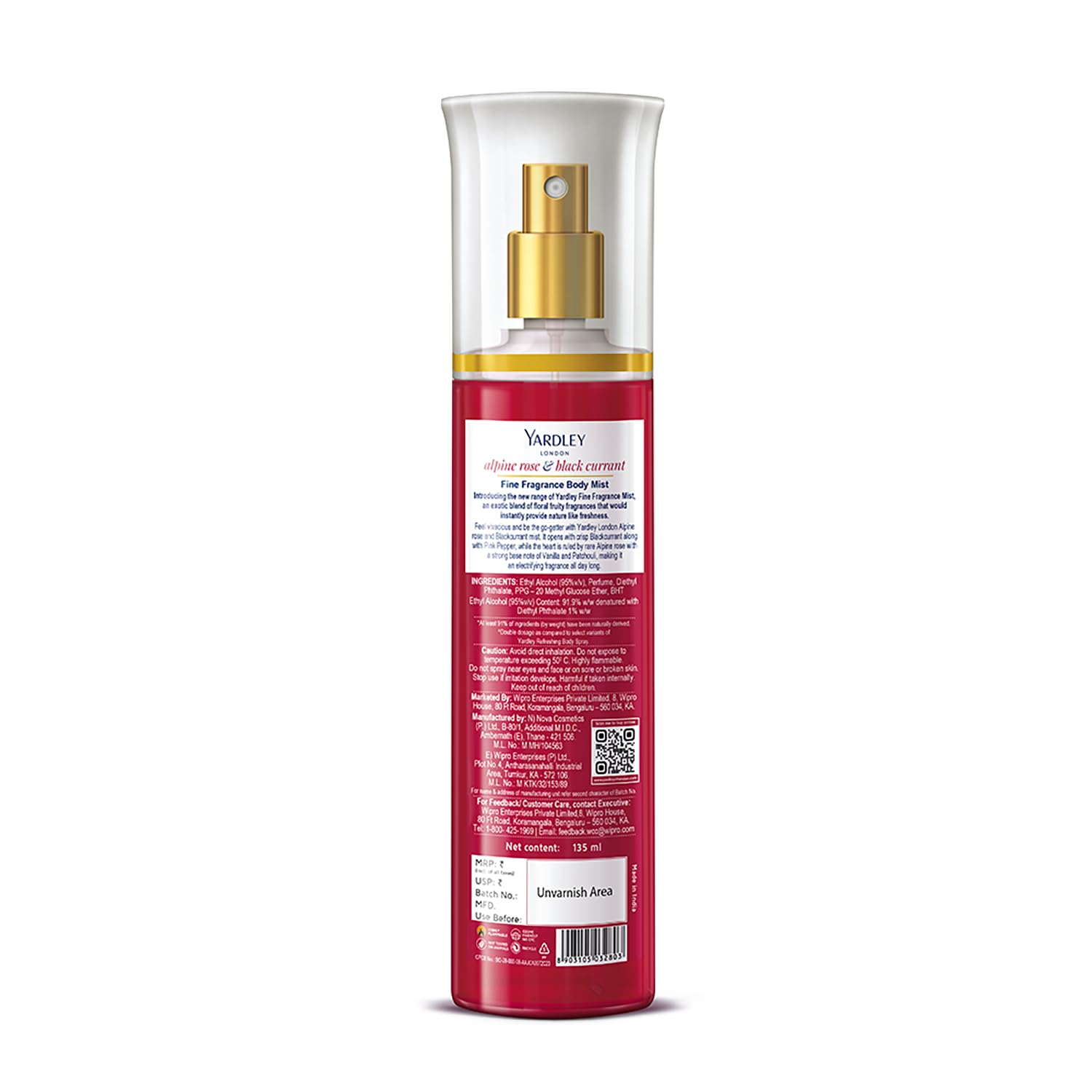 Yardley London Alpine Rose & Black Currant Fine Fragrance Mist Spray| 2X Perfume Spray For Women| 91% Naturally Derived| 135ml