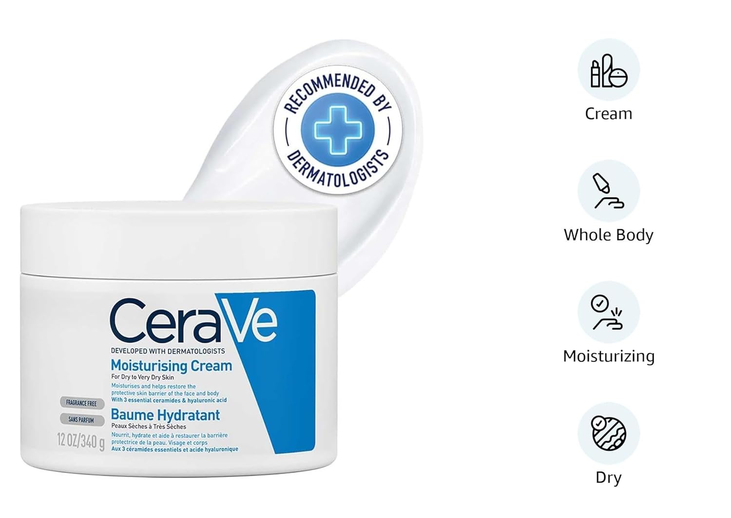 CeraVe Moisturizing Cream For Dry To Very Dry Skin (340gm) - Formulated with 3 Essential Ceramides And Hyaluronic Acid | Non-Comedogenic Moisturizer For Face and Body