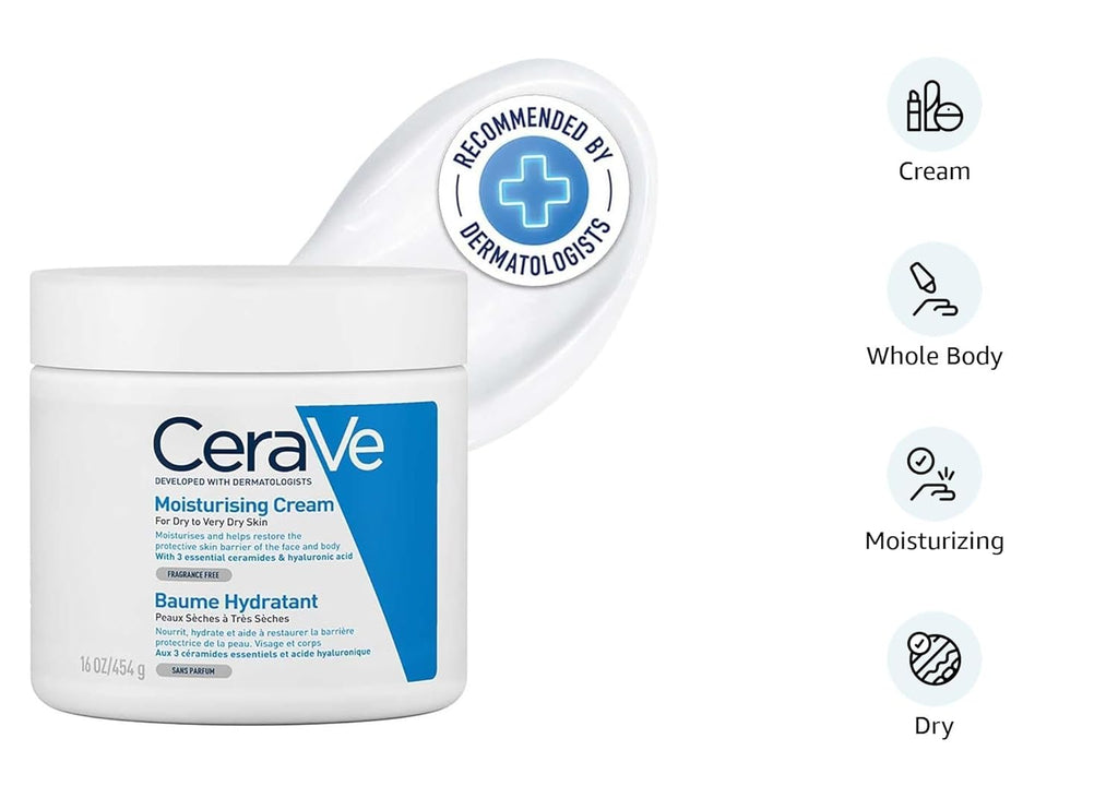 CeraVe Moisturizing Cream For Dry To Very Dry Skin (454g) - Formulated with 3 Essential Ceramides And Hyaluronic Acid | Non-Comedogenic Moisturizer For Face and Body