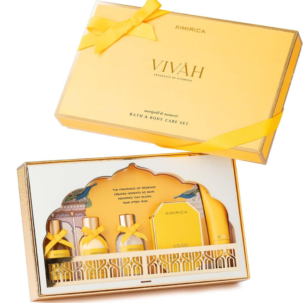 Kimirica Vivah Experience Wedding gift set for couple| Uniquely Crafted Wedding Gifts contains Body wash, Body Lotion, Bath Salt, Bathing bar and Hand cream
