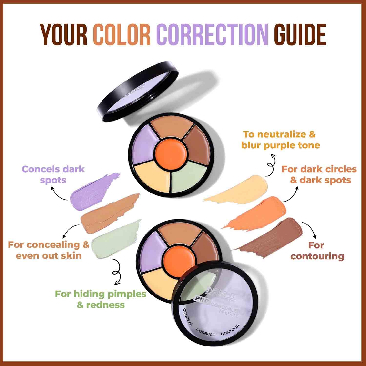 INSIGHT Cosmetics Natural Pro Concealer Palette-Corrector, Medium |Conceal |Correct |Contour |Waterproof |Crease Resistance |Long Lasting |Oil Control (Cr105-Corrector)