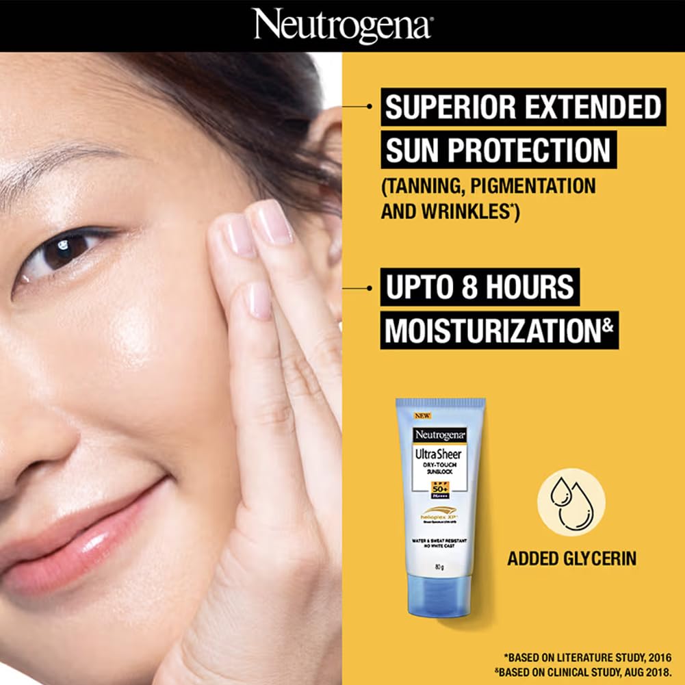 Neutrogena Ultrasheer Sunscreen SPF 50+ PA++++ | Broad Spectrum UVA/UVB | Blue Light Protect | No White Cast | Water Resistant, Ultra Light & Non Sticky | Oily, Dry & Sensitive Skin | For Women & Men | 80g