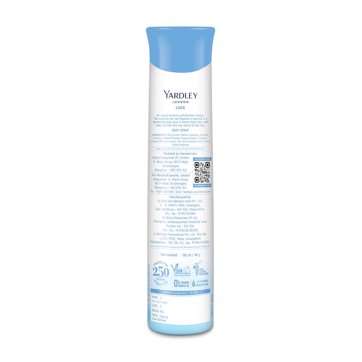 Yardley London Lace Perfumed Deo For Women, 150ml