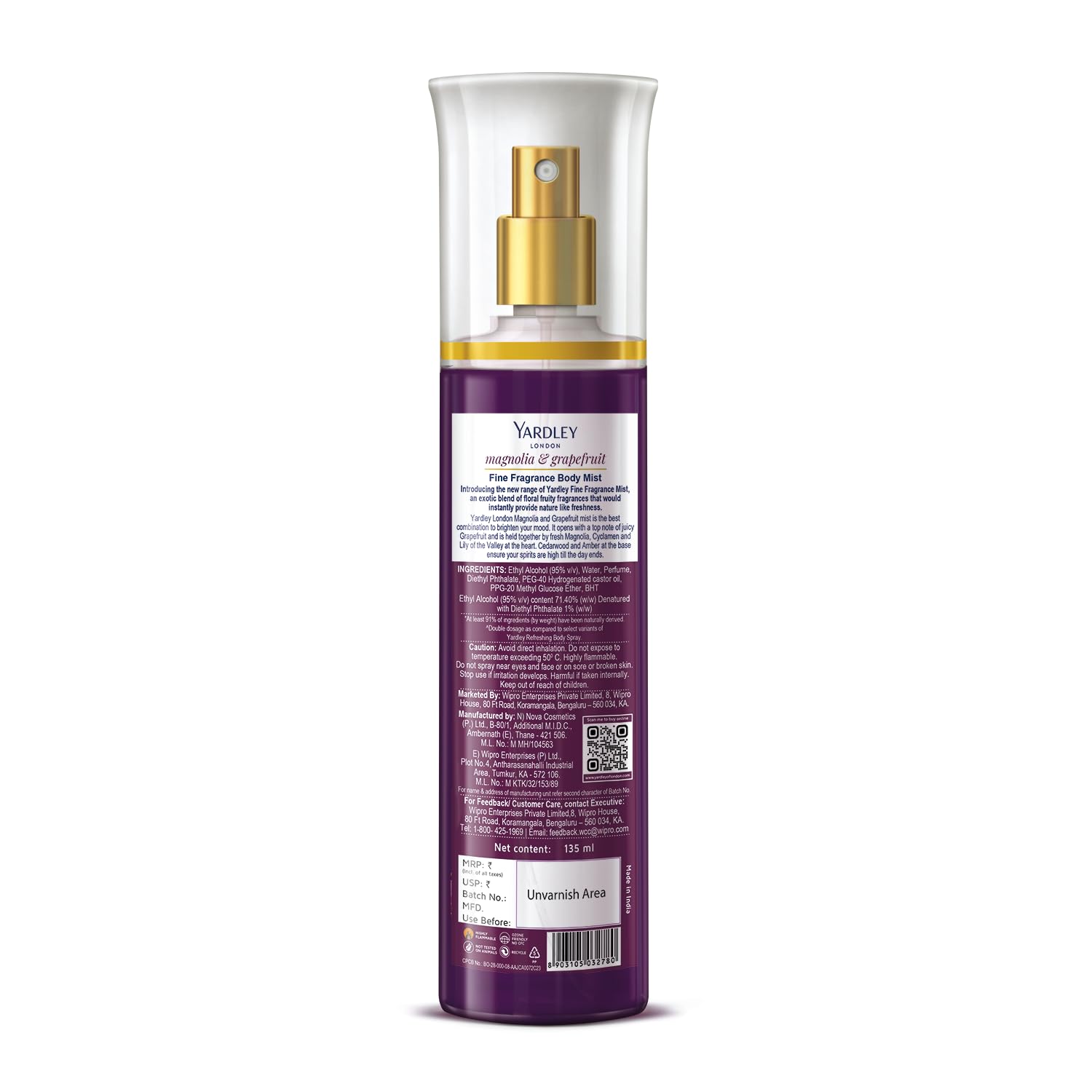 Yardley London Magnolia & Grapefruit Fine Fragrance Mist Spray| 2X Perfume Spray For Women| 91% Naturally Derived| 135ml