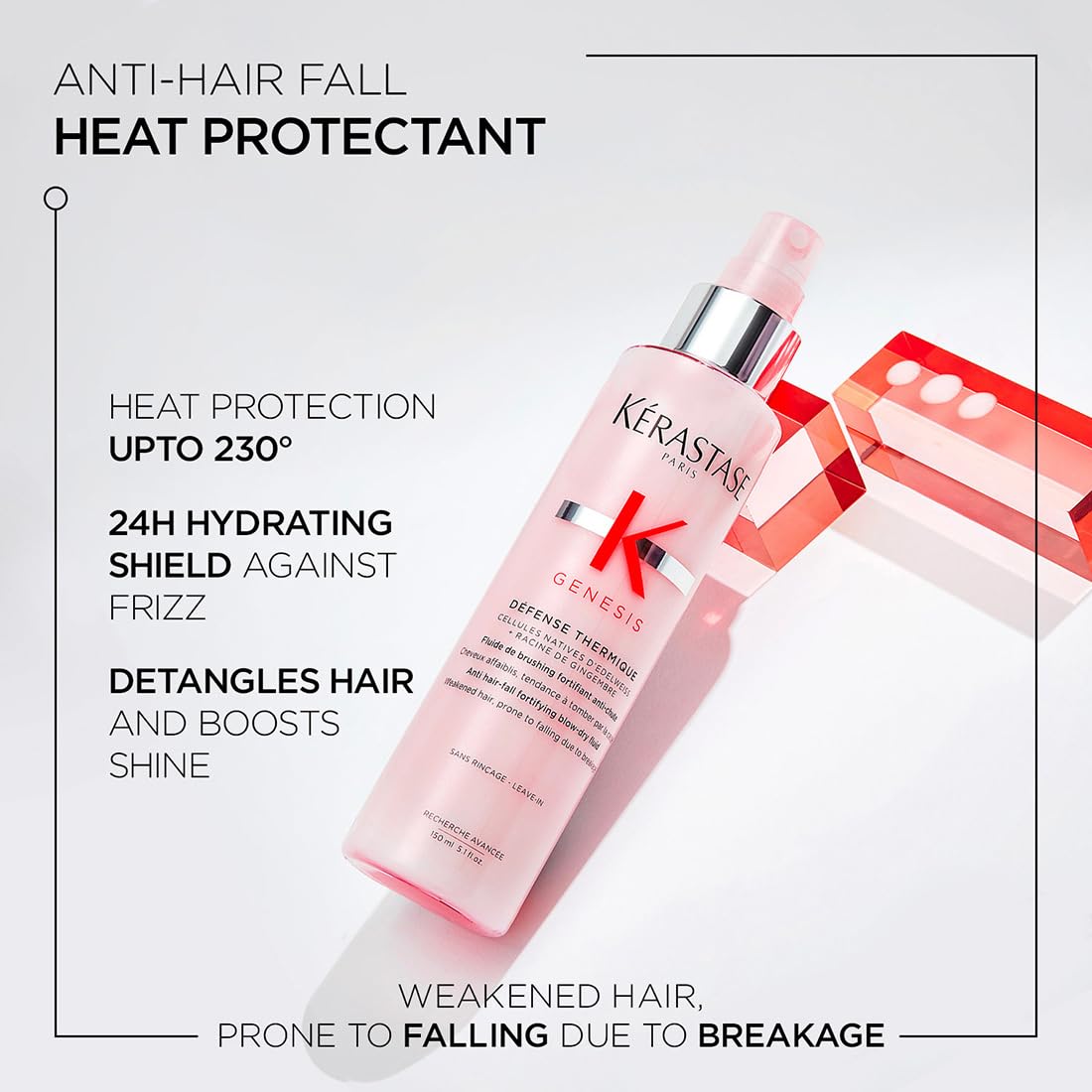 Kérastase Genesis Thermique Blow Dry Primer 150ml | Heat Protectant Spray for Weak Hair | Anti-Breakage, Detangles & Hydrates | Infused with Ginger Root & Edelweiss Native Cells