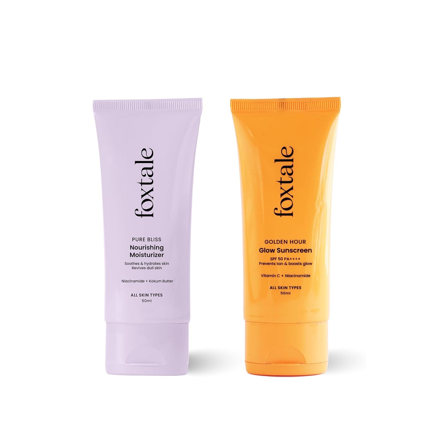 Foxtale Healthy Glow Combo for Soft and Hydrated Skin and a Healthy Golden Glow with Nourishing Moisturizer - 50 ml and Glow Sunscreen - 50 ml, For All Skin Types, Men & Women