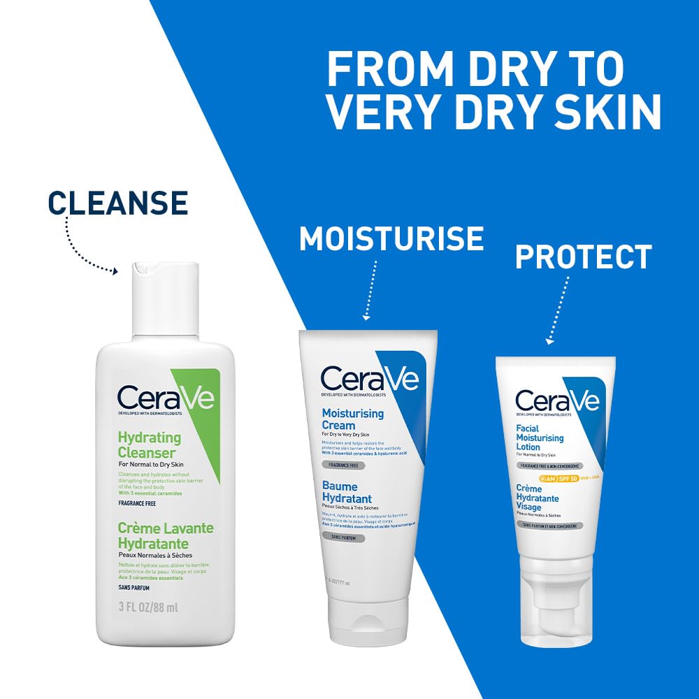 CeraVe Moisturizing Cream For Dry To Very Dry Skin (177ml) - Formulated with 3 Essential Ceramides And Hyaluronic Acid | Non-Comedogenic Moisturizer For Face and Body