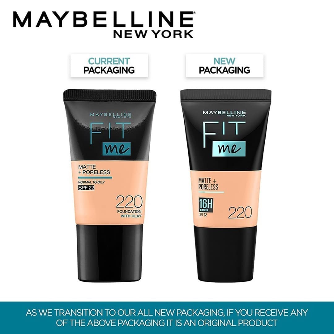 Maybelline New York Liquid Matte Foundation for Women, Blendable Full Coverage Foundation Makeup For Normal, Combination & Oily Skin, Blurs Pores for a Natural Skin Look, Fit Me-220 Natural Beige-18ml