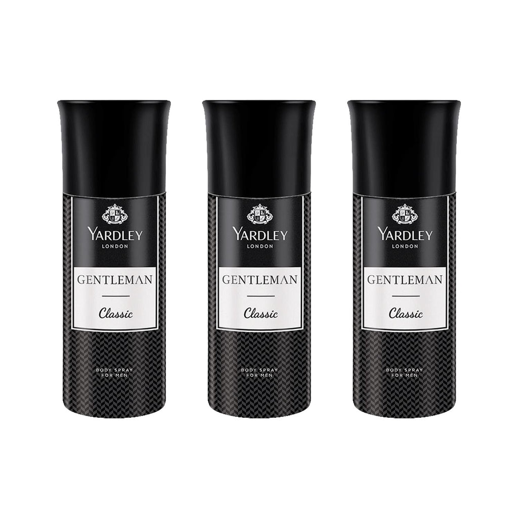 Yardley London Gentleman Classic Body Spray for Men| Fresh Woody Fougère Notes | Masculine Fragrance | Body Deodorant for Men | 150ml, Pack of 3