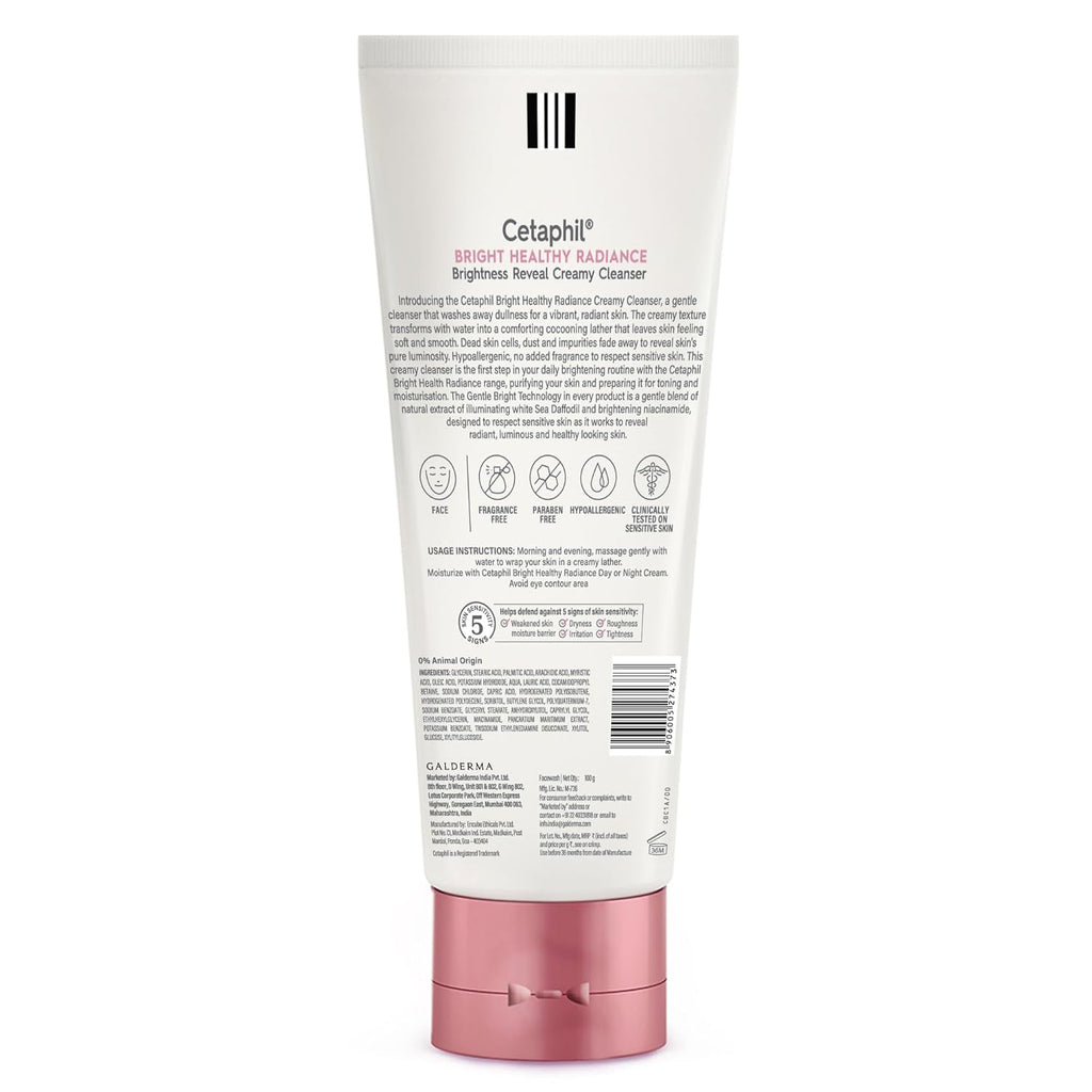 Cetaphil Brightness Reveal Creamy Cleanser - 100 g| Brightening Face Wash for Uneven Skin Tone| Niacinamide, Sea Daffodil| Fragrance Free| Dermatologist Recommended