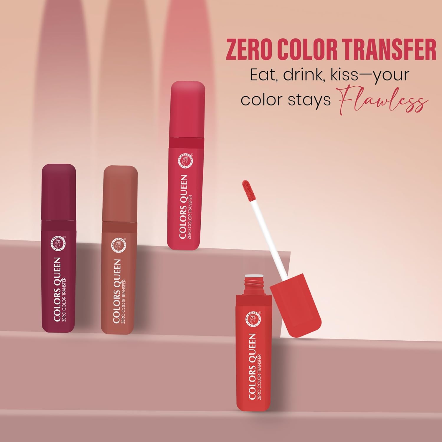 Colors Queen Zero Color Transfer Liquid Lipstick | Highly Pigmented, Long Lasting Liquid Lipstick Waterproof | Smooth One Swipe Application, Lightweight Matte Lipstick for Women (Paper Flower, 8g)