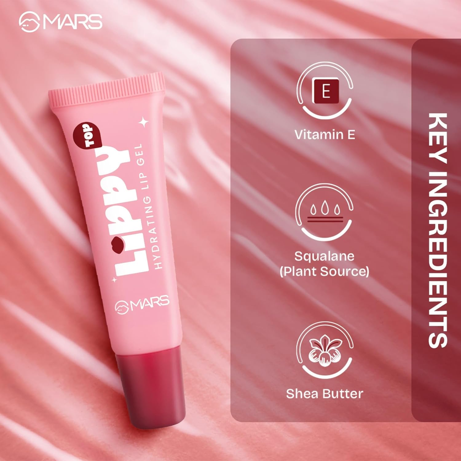MARS Lippy Top Hydrating Lip Gel (10ml) (02-JUICY STRAWBERRY) | Nourished With Vitamin-E & Shea Butter | Long Lasting Hydration | Glossy Finish | Easy to Apply