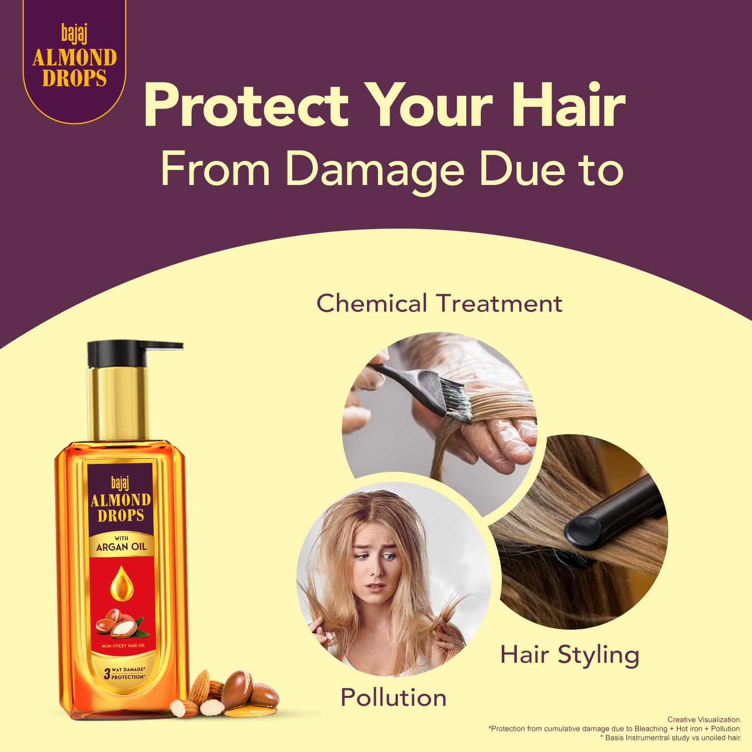 Bajaj Almond Drops Almond + Argan Hair Oil - 100ml | Provides 3-way Damage Protection | For Soft and Shiny Hair | Non-sticky Formula | with Almond Oil & Argan Oil (Pack of 2)