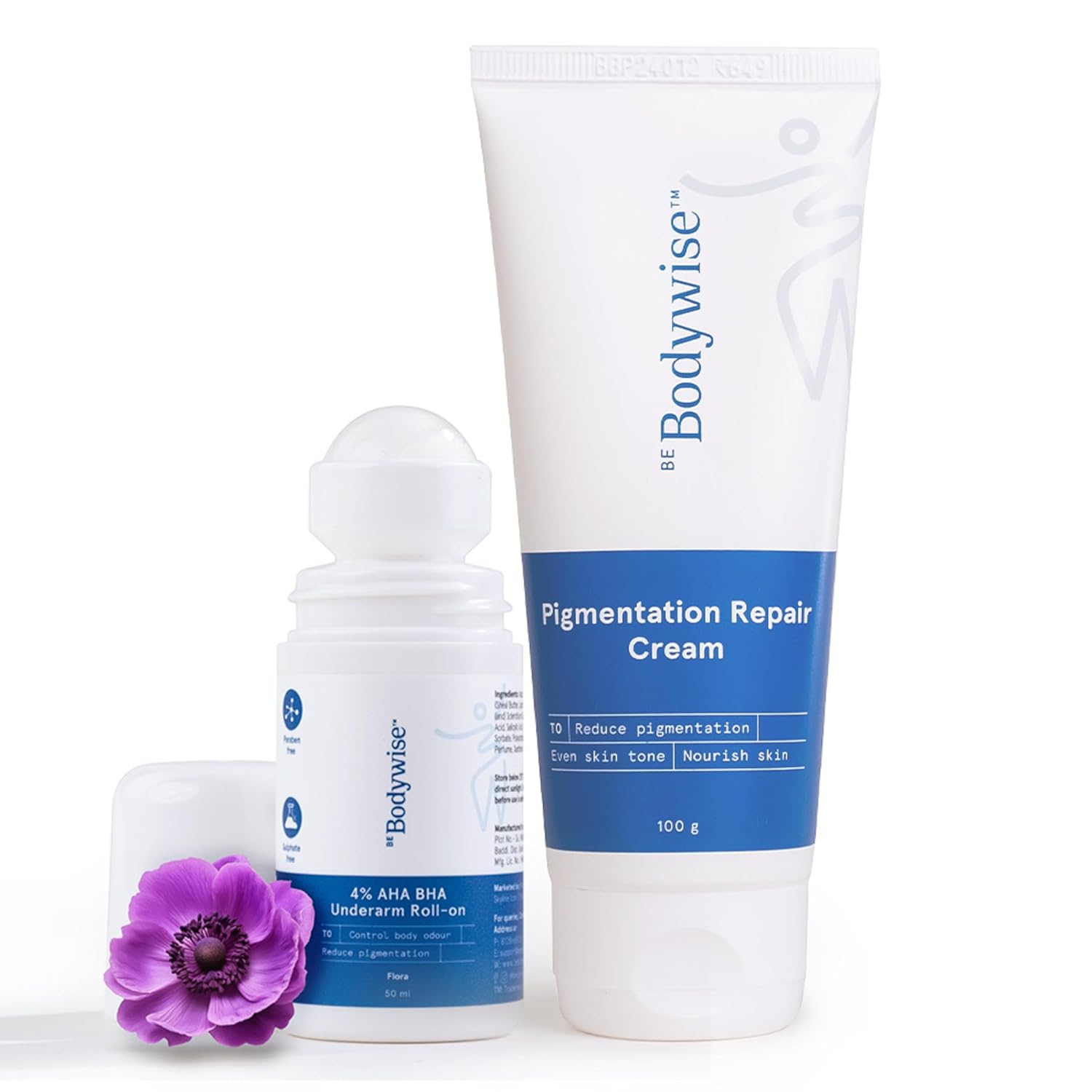 Be Bodywise Underarm Brightening Kit | With 4% AHA BHA Underarm Roll-On (50ml) & Pigmentation Repair Cream (100g) | Reduces Body Odor, Fades Pigmentation & Corrects Uneven Skin Tone
