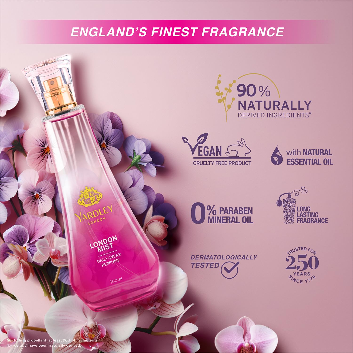 Yardley London London Mist Perfume| Floral & Ozonic Scent| 90% Naturally Derived| Orchid & Perfume for Women| 100ml
