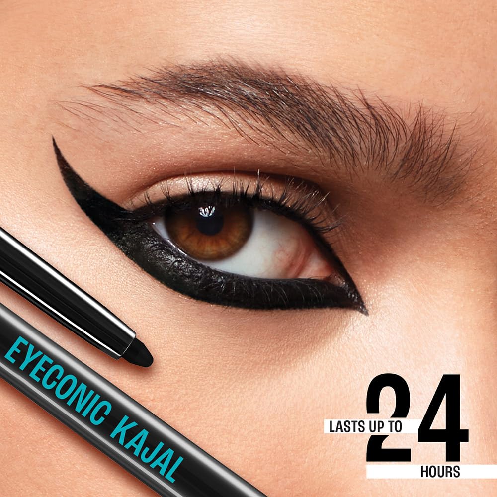 Lakme Eyeconic Black Kajal, Matte Kohl Liner in a Twist Up Pencil - Waterproof, Smudge Proof & Long Lasting Eye Makeup, 0.35 g