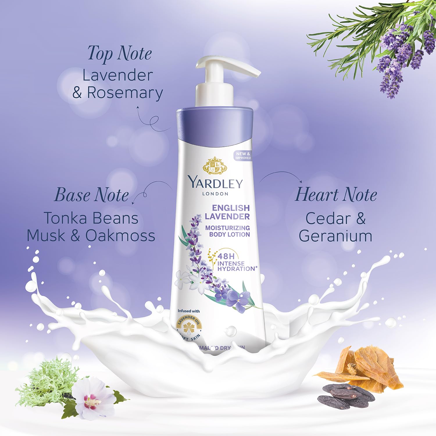Yardley London English Lavender Moisturizing Body Lotion With Germ Shield| Infused With Lavender Oil| Daily Use Hand & Body Lotion With Natural Floral Extracts For Women| 400ml