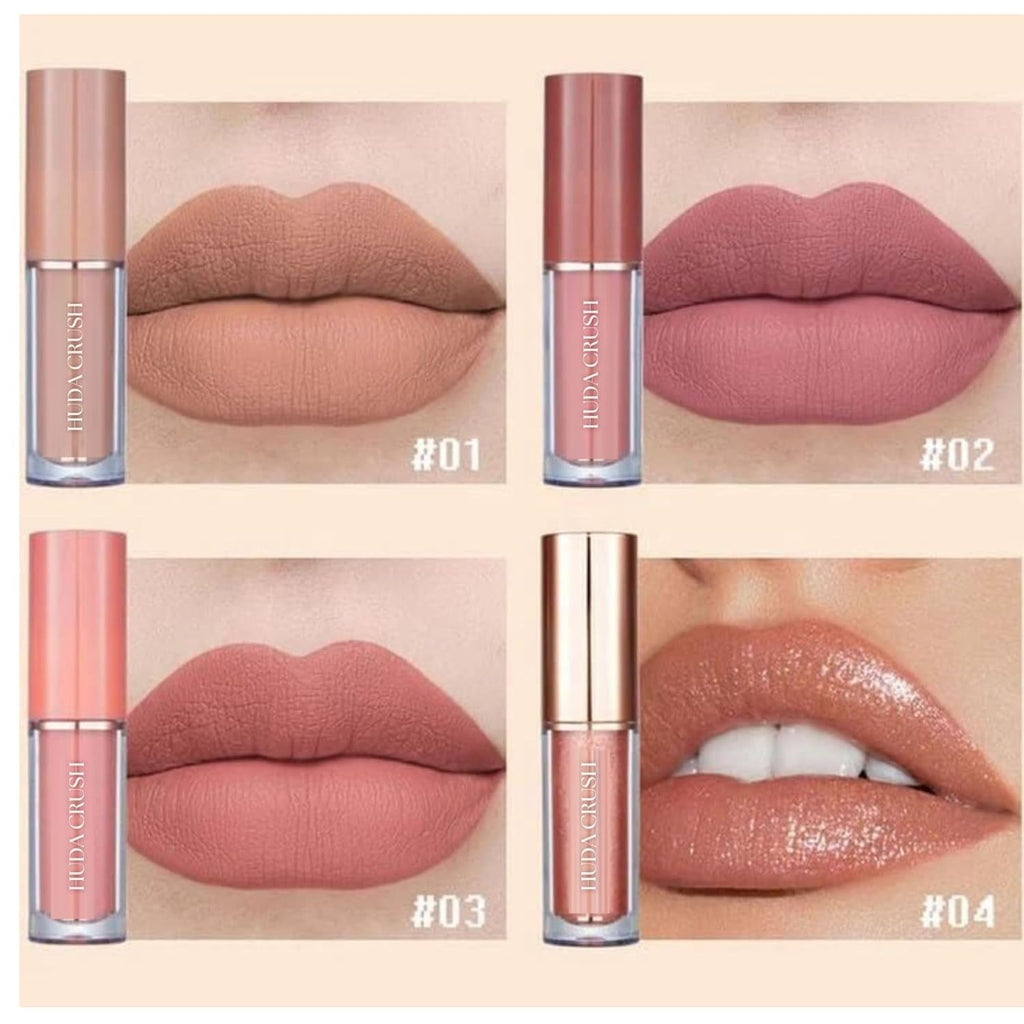 HUDACRUSH Mini Lipstick Combo Set - 12Pcs Liquid Lipstick Waterproof, Long Lasting Matte Finish, Red, Pink, Maroon, Nude, Brown Lipstick Gift Set for Women - Perfect Lipstick for Dusky Skin Tone