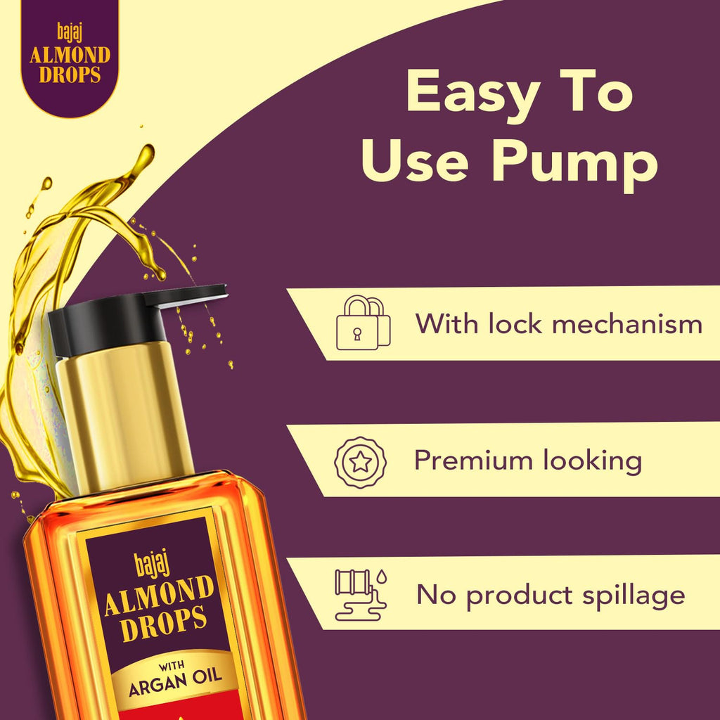 Bajaj Almond Drops Almond + Argan Hair Oil - 100ml | Provides 3-way Damage Protection | For Soft and Shiny Hair | Non-sticky Formula | with Almond Oil & Argan Oil (Pack of 2)
