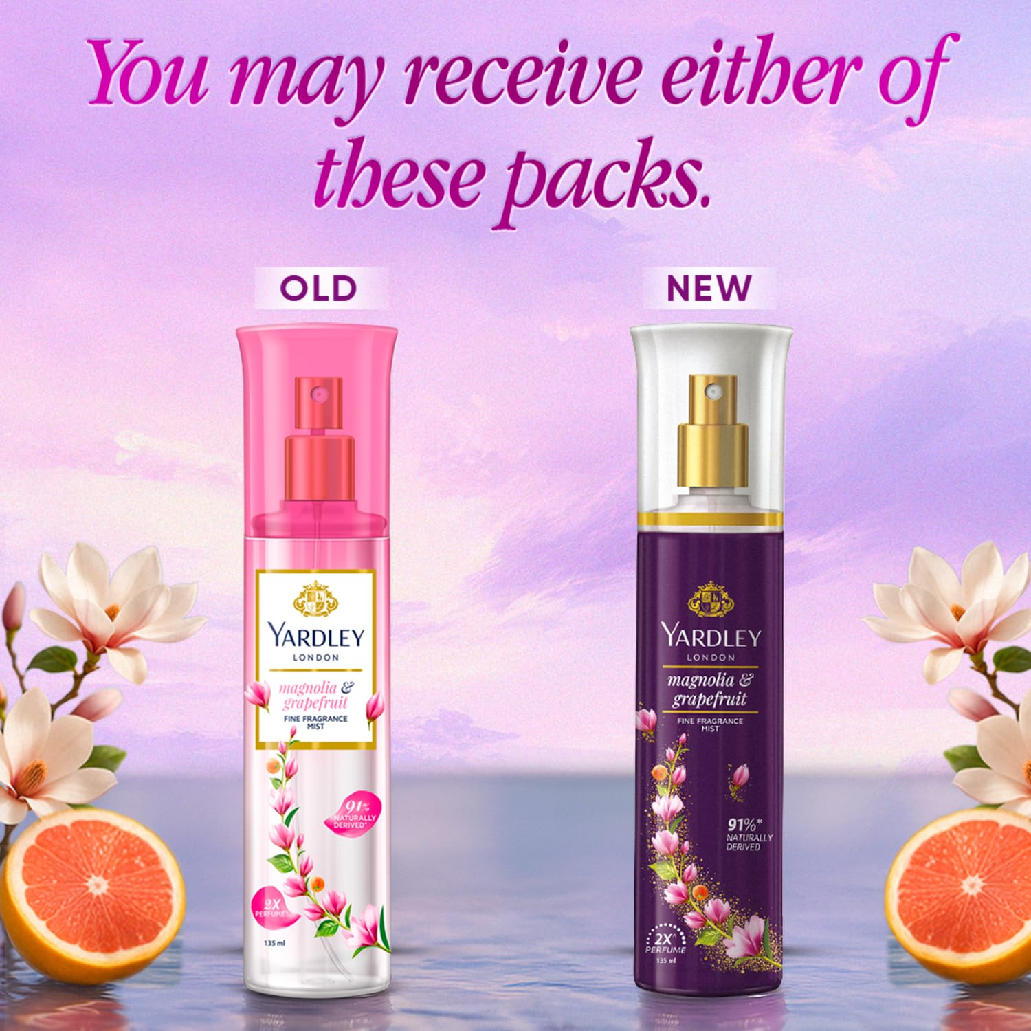 Yardley London Magnolia & Grapefruit Fine Fragrance Mist Spray| 2X Perfume Spray For Women| 91% Naturally Derived| 135ml