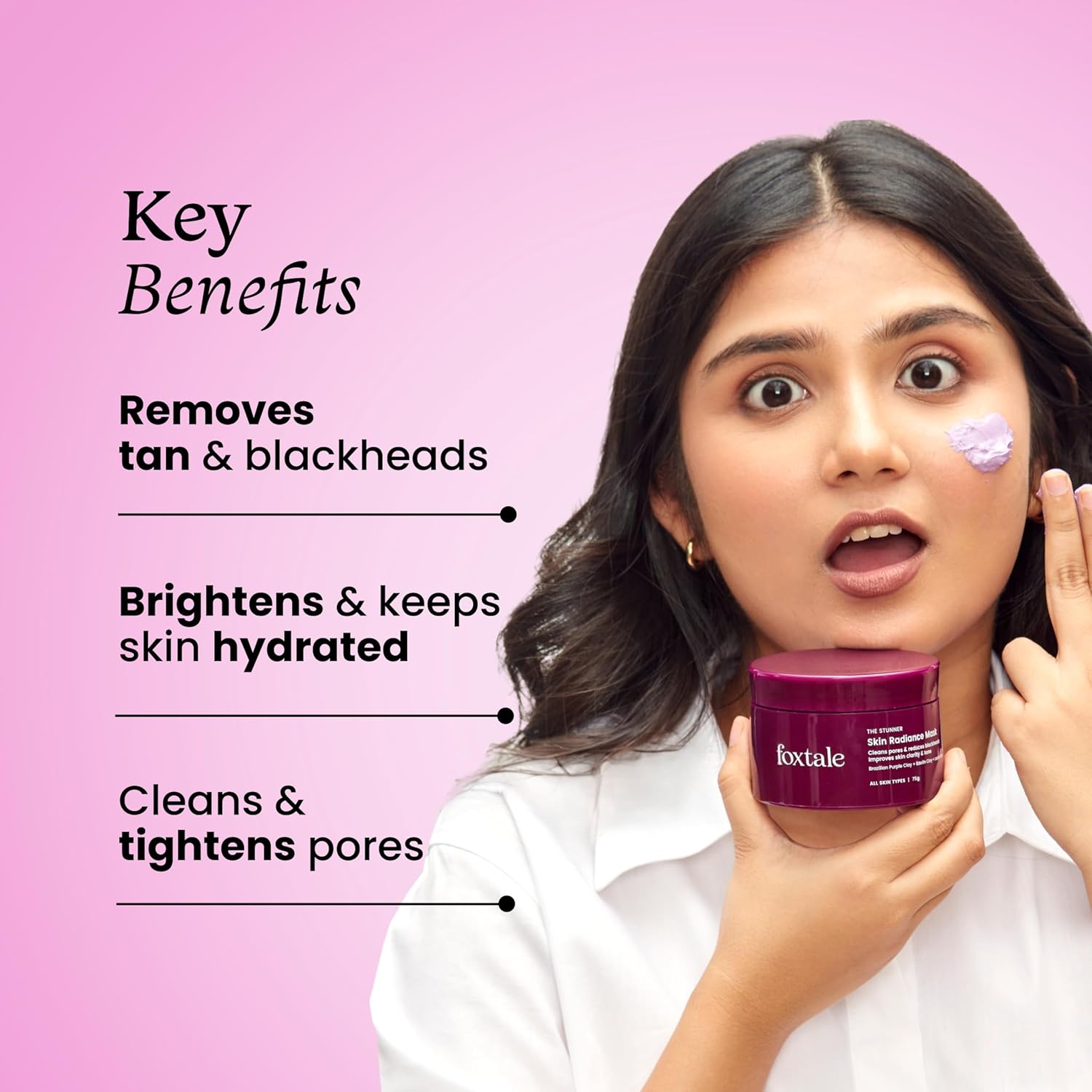 Foxtale De-Tan Face Mask for Glowing Skin| Clay Mask with Lactic Acid for Tan Removal, Reduction in Blackheads, Instant Brightening| New-Age Ubtan Face Pack for All Skin Types | Men & Women- 75g