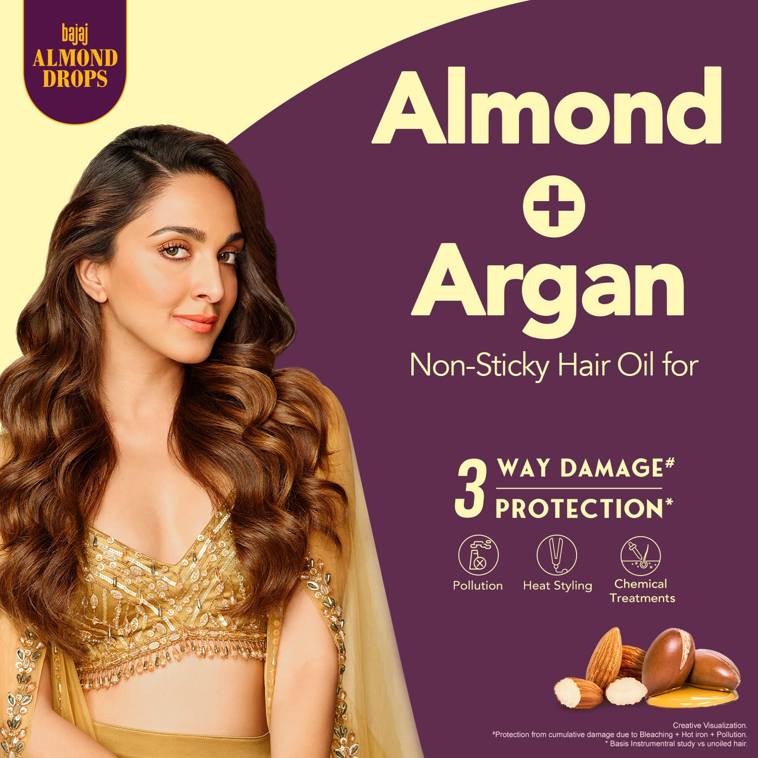 Bajaj Almond Drops Almond + Argan Hair Oil - 100ml | Provides 3-way Damage Protection | For Soft and Shiny Hair | Non-sticky Formula | with Almond Oil & Argan Oil (Pack of 2)