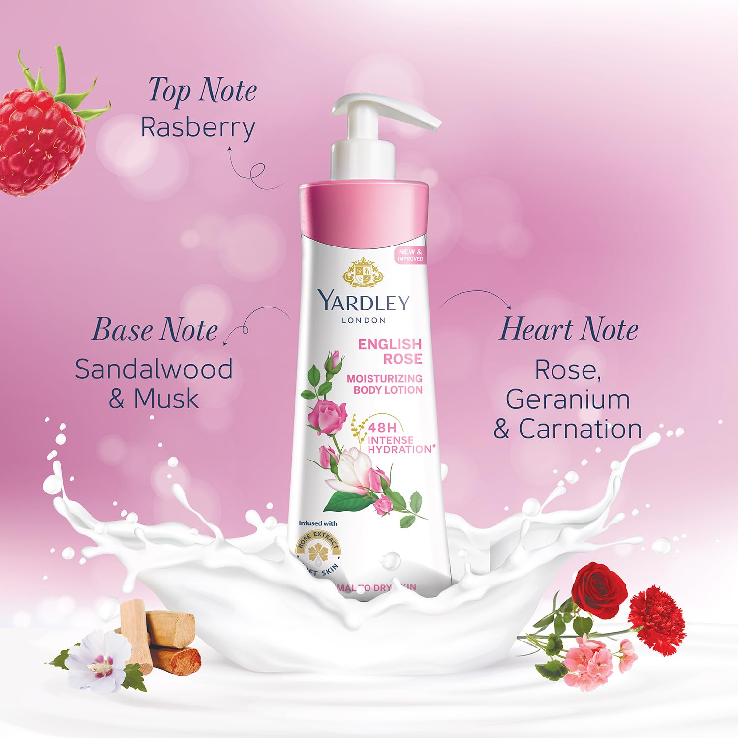 Yardley London English Rose Moisturizing Body Lotion With Germ Shield| Infused With Rose & Geranium Oil| Daily Use Hand & Body Lotion With Vitamin C & B3 For Women| 400ml