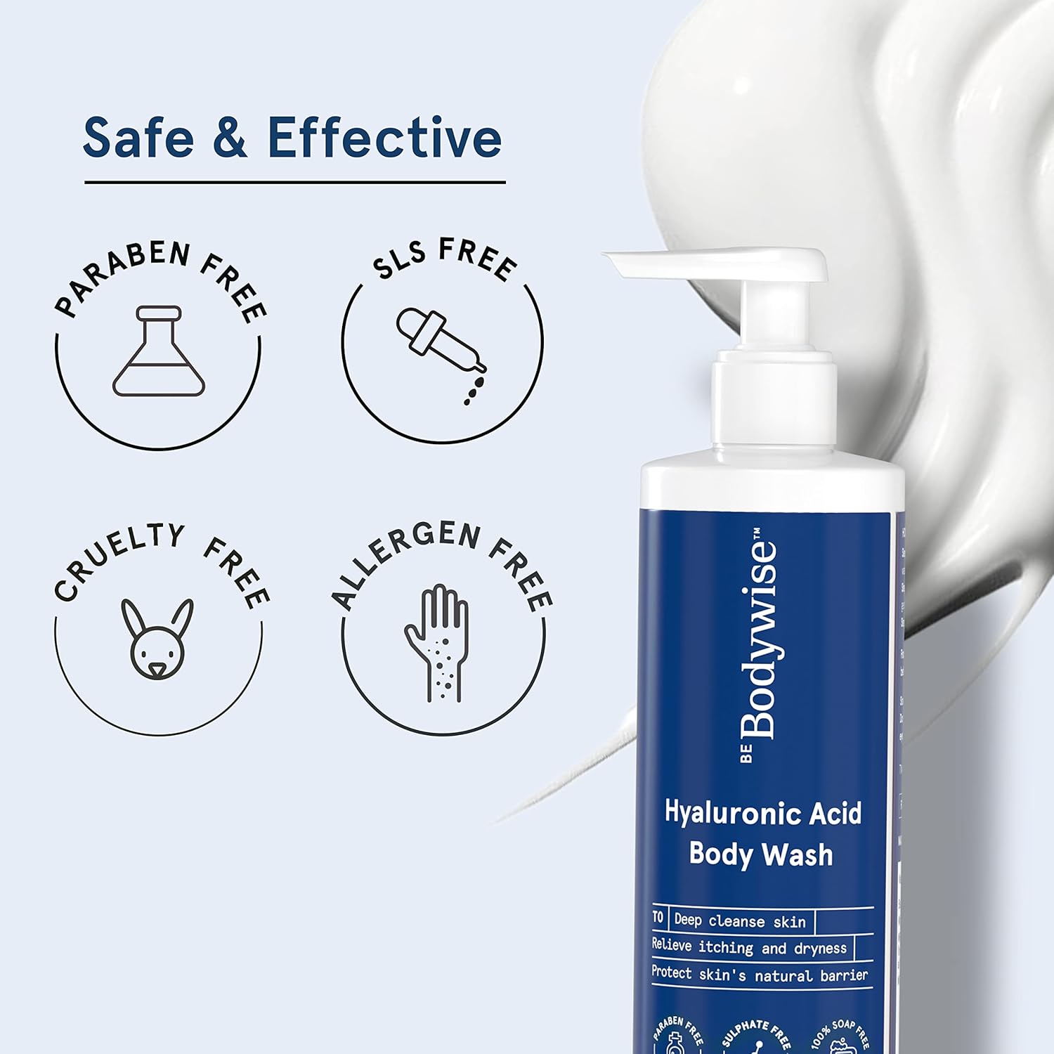 Be Bodywise Hyaluronic Acid Body Wash with Aloe Vera Extract | Deep Cleanses Skin & Provides Intense Hydration to Skin| Gentle and Suitable for All Skin Types | 250ml