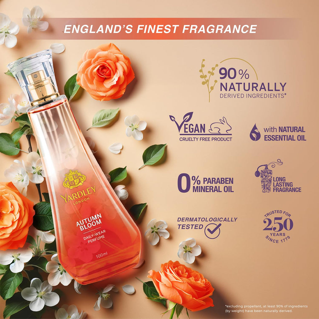 Yardley London Autumn Bloom Perfume| Floral Fruity Scent| 90% Naturally Derived| Plumeria & Orange Peony Perfume For Women| 50Ml - Spray