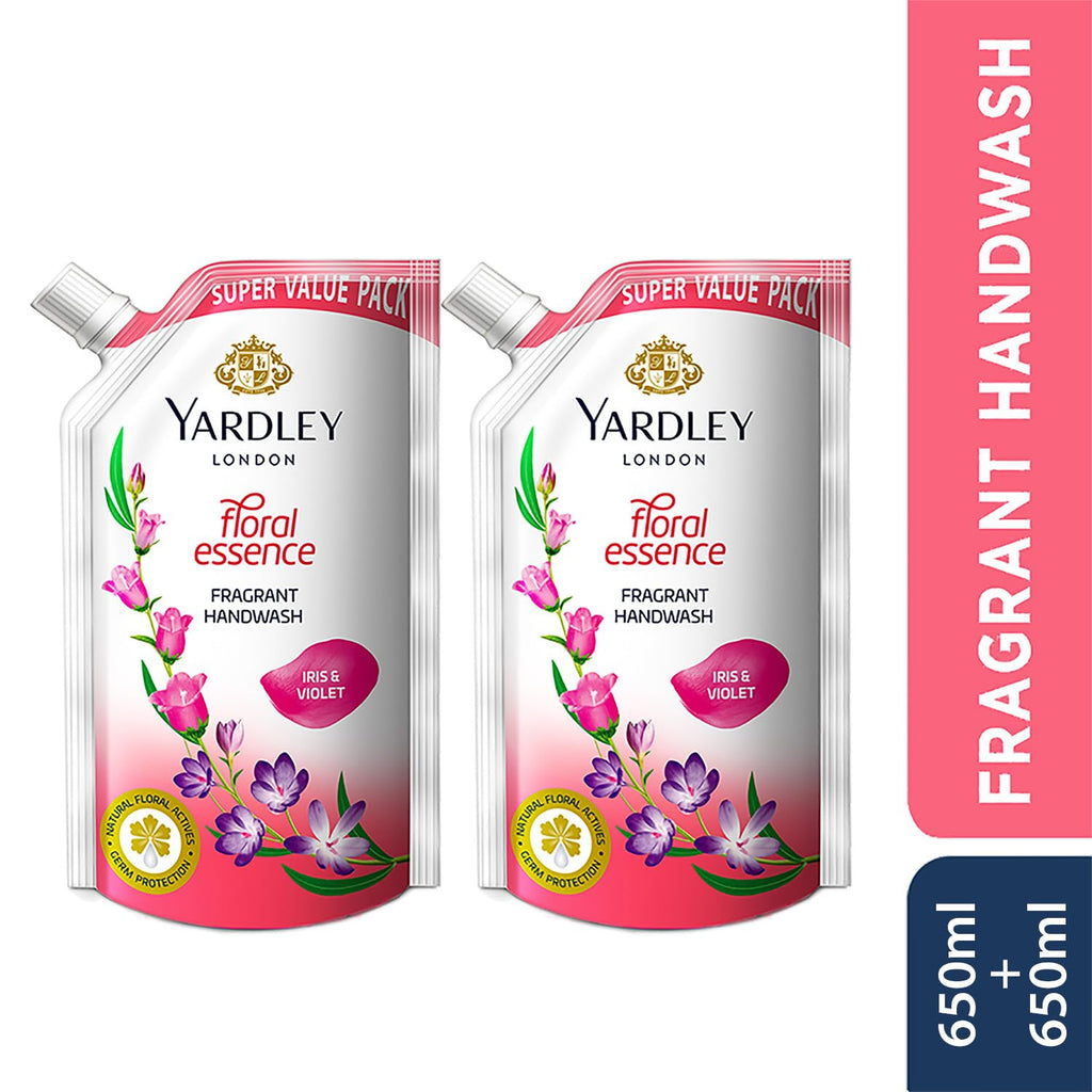 Yardley London Floral Essence 650ml or above Pack of 2 Fragrant Handwash| Infused with Natural Floral Actives| Iris & Violet| Germ Protection| For Soft & Fragrant Skin