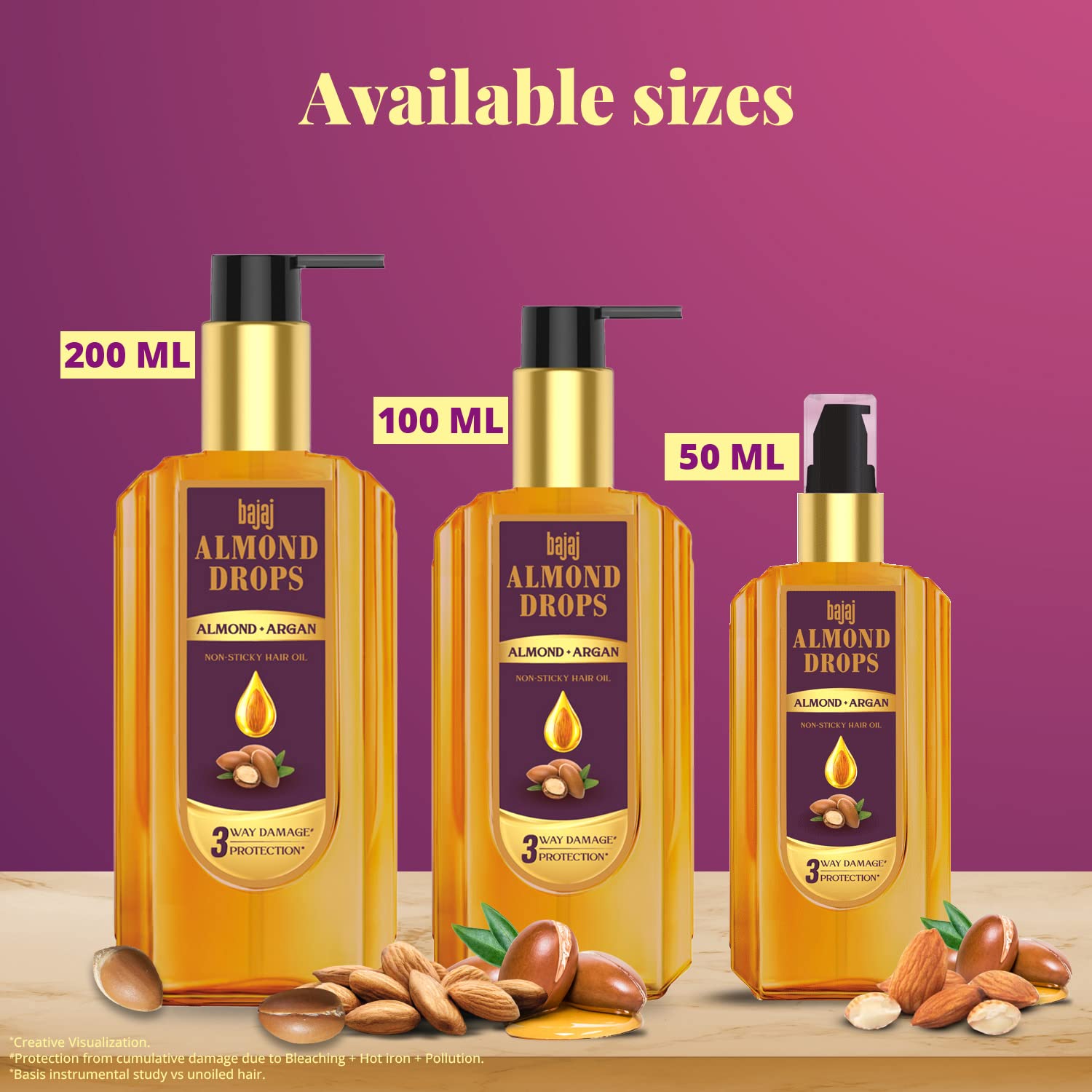 Bajaj Almond Drops Almond + Argan Hair Oil - 100ml | Provides 3-way Damage Protection | For Soft and Shiny Hair | Non-sticky Formula | with Almond Oil & Argan Oil (Pack of 2)