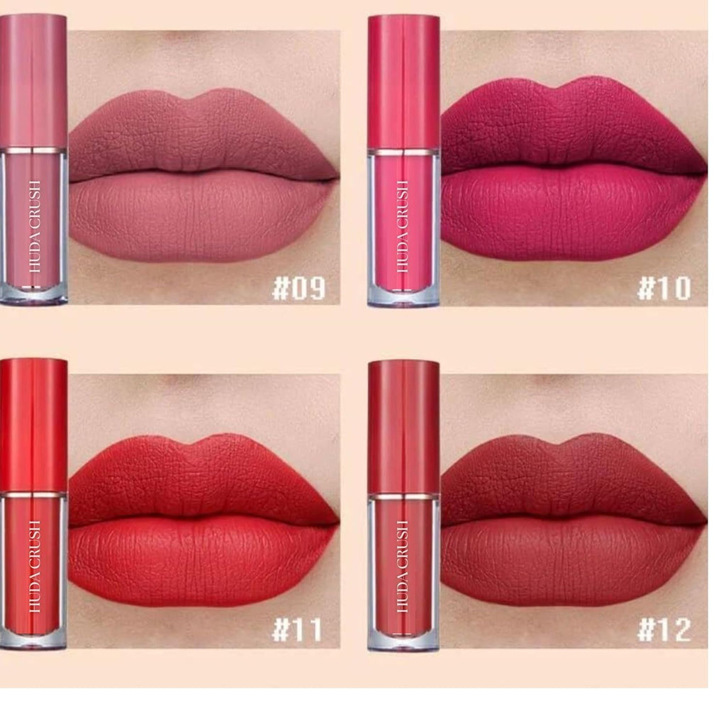 HUDACRUSH Mini Lipstick Combo Set - 12Pcs Liquid Lipstick Waterproof, Long Lasting Matte Finish, Red, Pink, Maroon, Nude, Brown Lipstick Gift Set for Women - Perfect Lipstick for Dusky Skin Tone