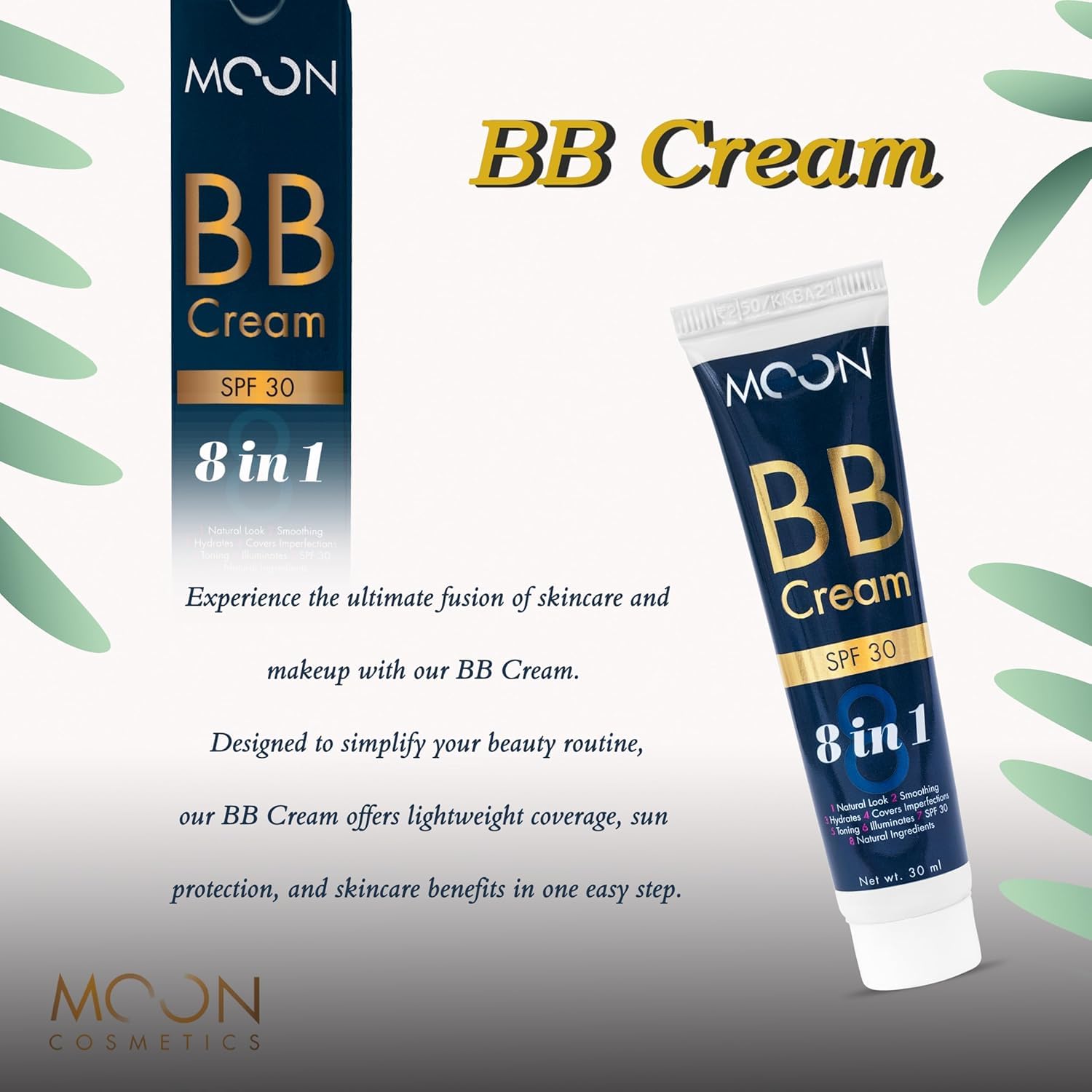 MOON COSMETICS BB Cream SPF 30 for Complexion Enhancer Foundation Light Face Makeup With Coverage For All Skin Moisturizer To Brighten Skin (Medium)