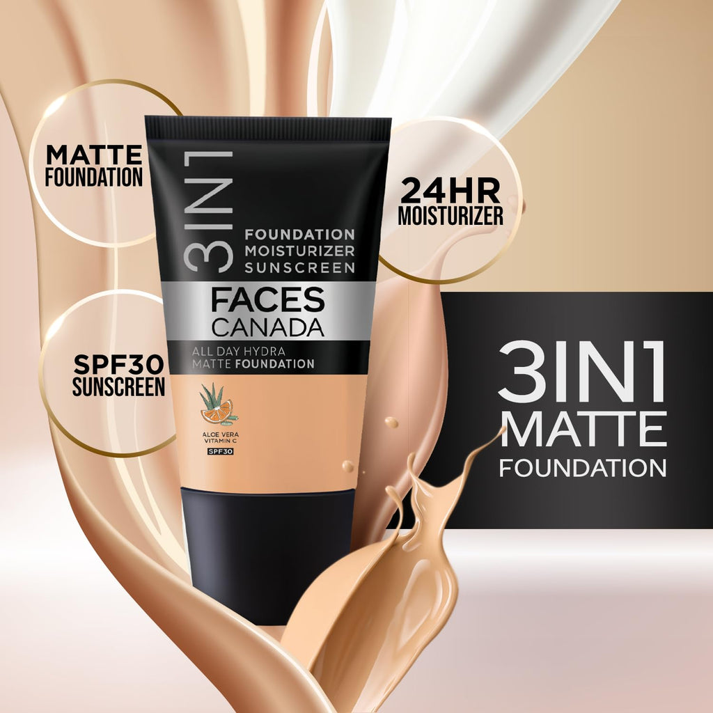 FACES CANADA Always On Shine Combo - All Day Hydra Matte Foundation - Rose Ivory 011 (18 ml) + Strobe Cream - Rose Gold (18ml) + Ultime Pro Makeup Fixer (50 ml) | Illuminating & Glowing Makeup Base | Long Lasting Makeup Setting Spray