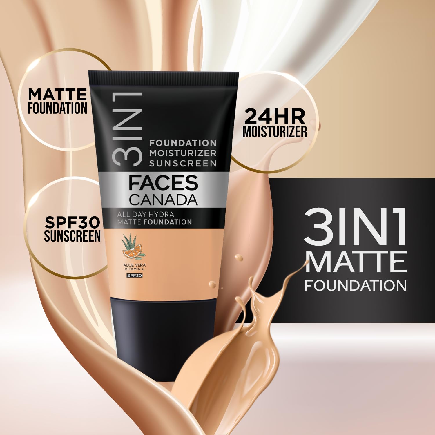 FACES CANADA Always On Shine Combo - All Day Hydra Matte Foundation - Rose Ivory 011 (18 ml) + Strobe Cream - Rose Gold (18ml) + Ultime Pro Makeup Fixer (50 ml) | Illuminating & Glowing Makeup Base | Long Lasting Makeup Setting Spray